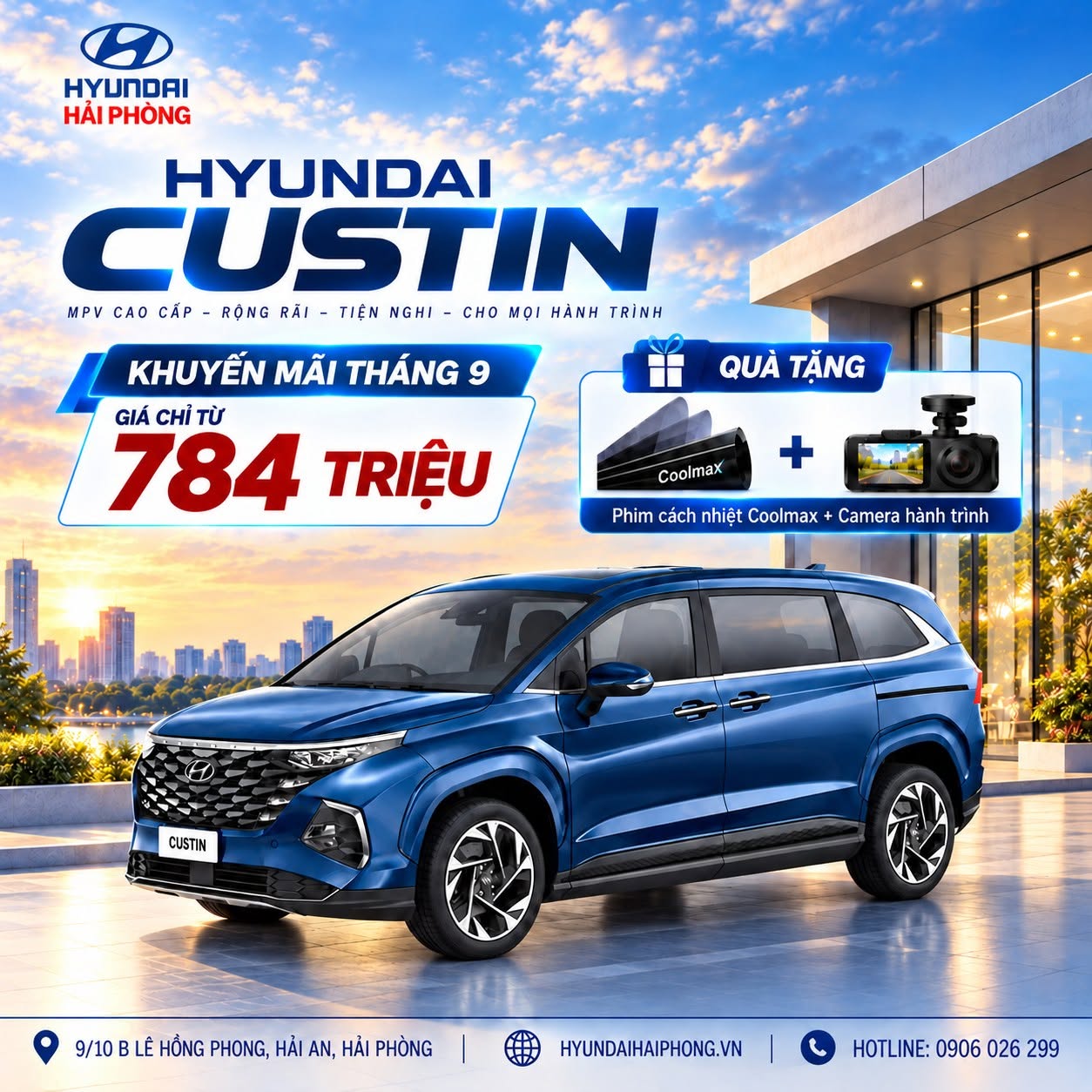 Cần một chiếc xe thoải mái cho cả gia đình, đủ tiện nghi để mỗi chuyến đi đều dễ chịu? Hyundai Custin là mẫu MPV 7 chỗ đáng để bạn đến xem trực tiếp tại Hyundai Hải Phòng.